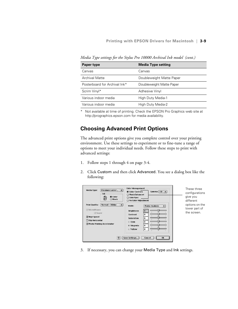 Choosing advanced print options, Choosing advanced print options -9 | Epson StylusPro10000 User Manual | Page 75 / 168