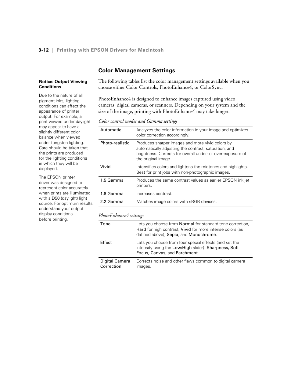 Color management settings, Color management settings -12 | Epson StylusPro10000 User Manual | Page 78 / 168