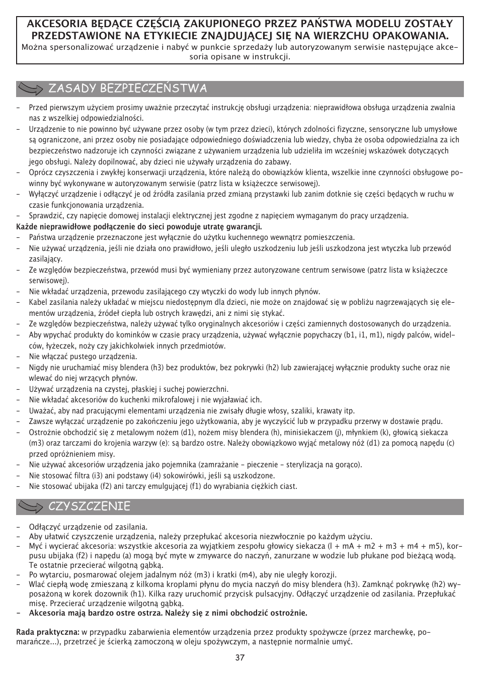 Zasady bezpieczeństwa czyszczenie | Moulinex FP 655 User Manual | Page 39 / 70