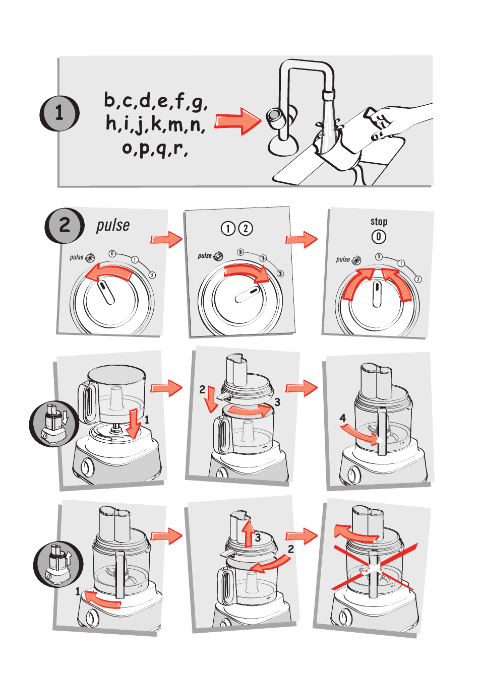 B,c,d,e,f,g, h,i,j,k,m,n, o,p,q,r | Moulinex FP 655 User Manual | Page 5 / 70