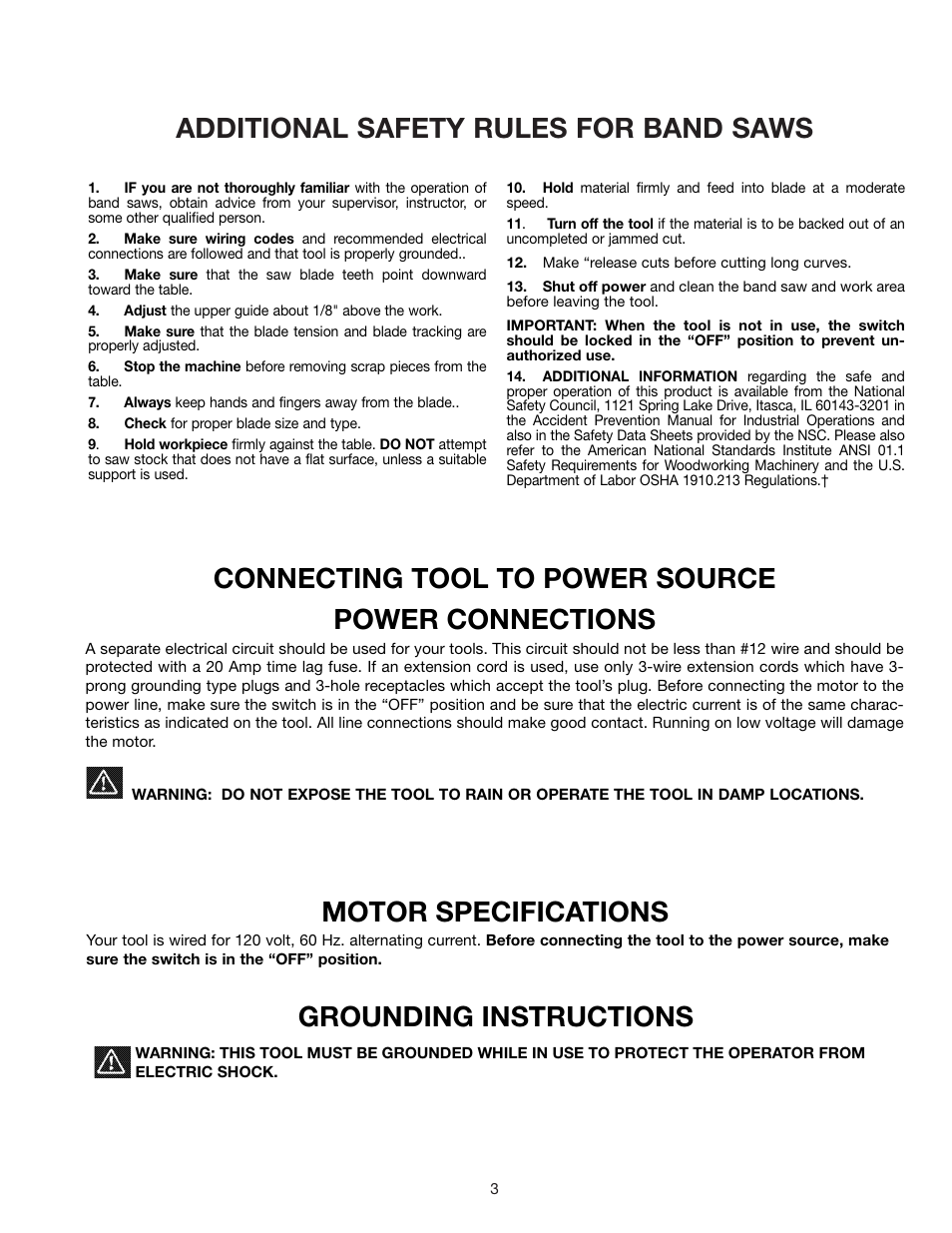 Motor specifications, Grounding instructions | Epson 28-293 User Manual | Page 3 / 16