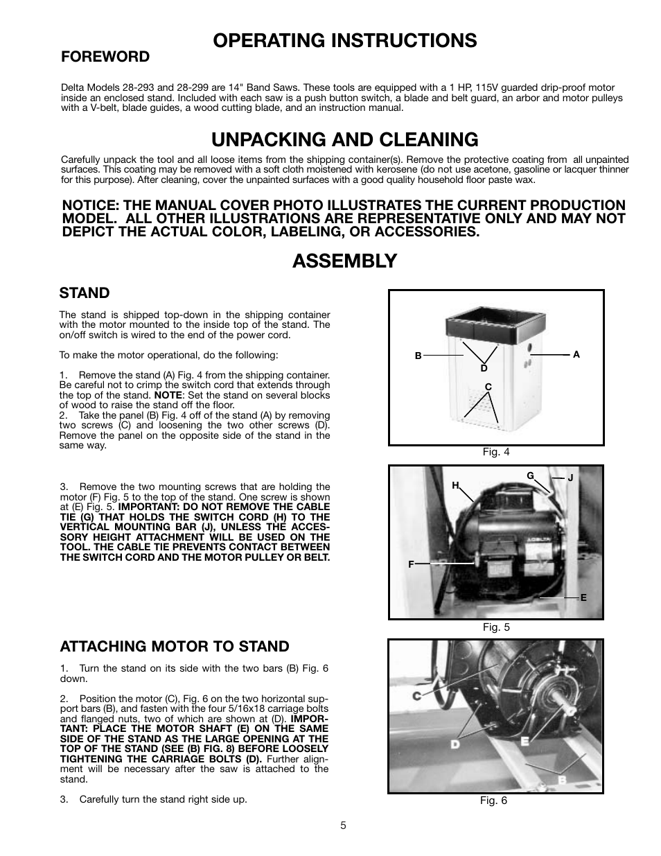 Operating instructions, Unpacking and cleaning, Assembly | Foreword, Stand, Attaching motor to stand | Epson 28-293 User Manual | Page 5 / 16