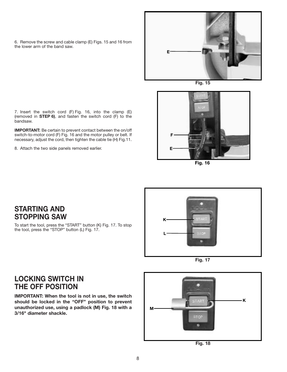Starting and stopping saw, Locking switch in the off position | Epson 28-293 User Manual | Page 8 / 16