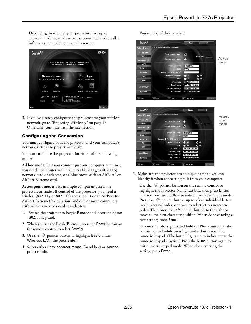 Configuring the connection | Epson 737C User Manual | Page 11 / 23