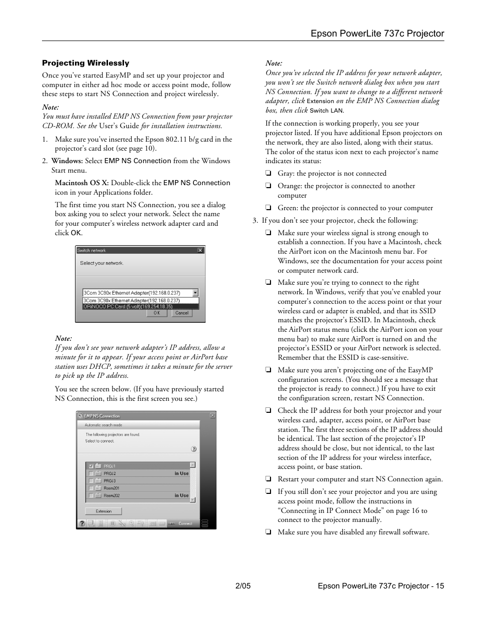 Projecting wirelessly | Epson 737C User Manual | Page 15 / 23