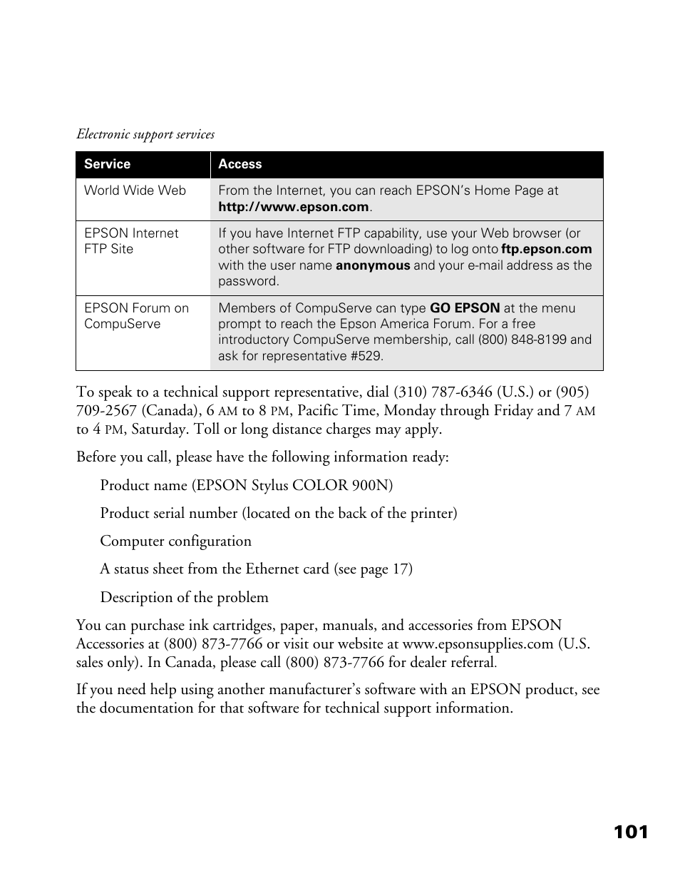 Epson 900N User Manual | Page 108 / 125