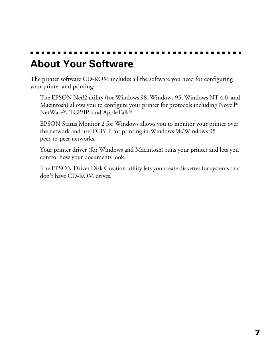 About your software | Epson 900N User Manual | Page 14 / 125