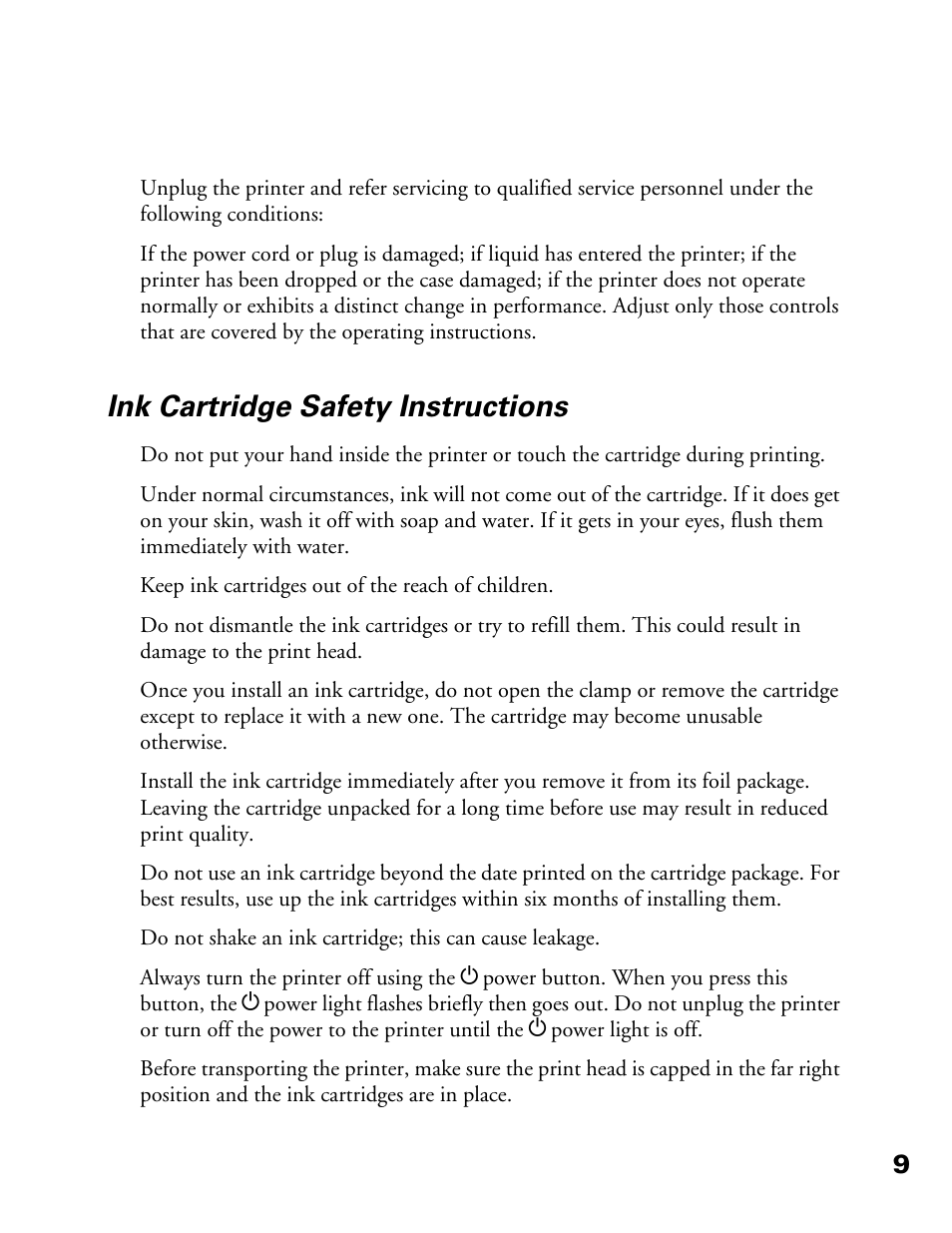 Ink cartridge safety instructions | Epson 900N User Manual | Page 16 / 125