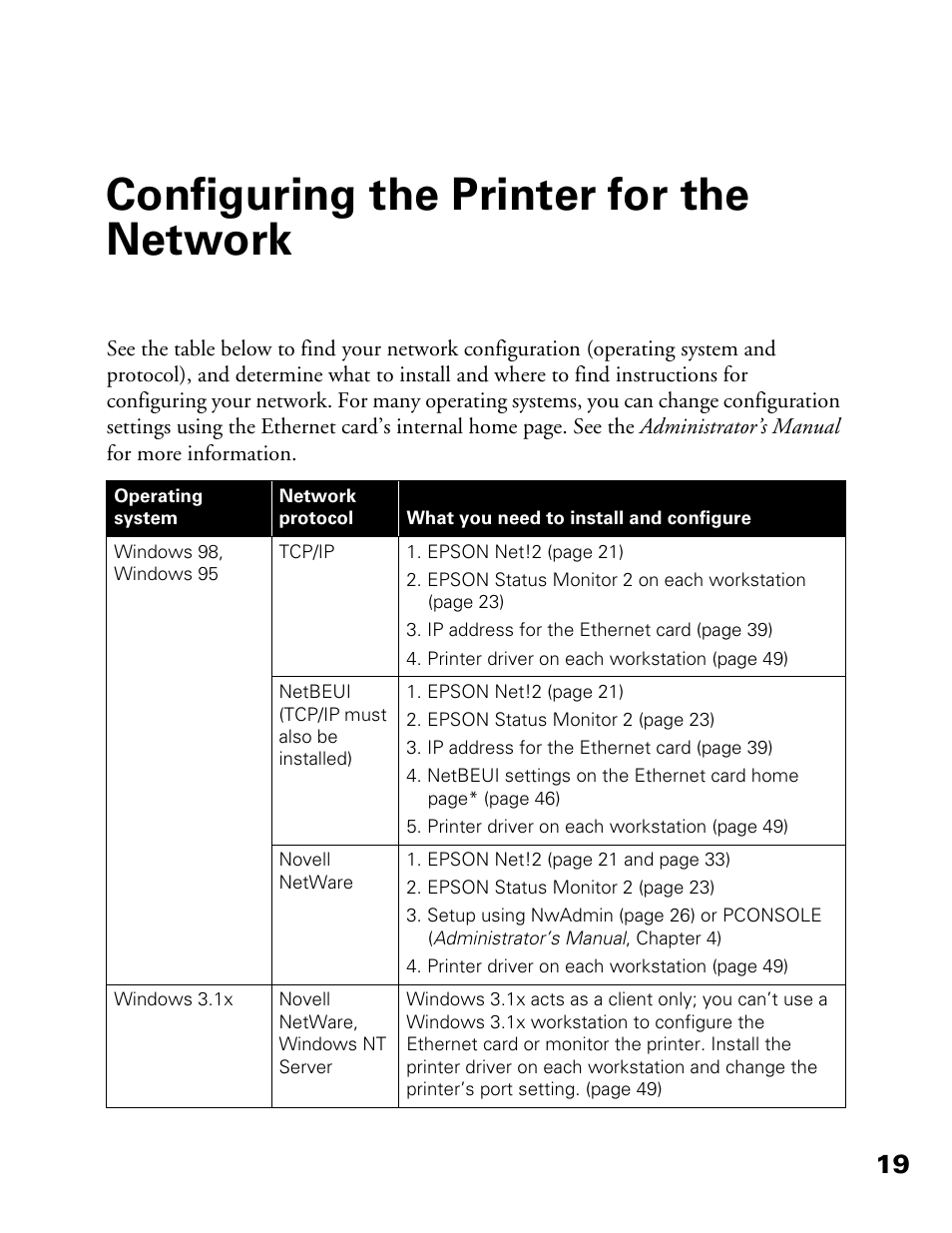 Configuring the printer for the network | Epson 900N User Manual | Page 26 / 125