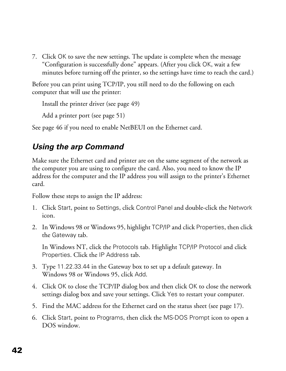 Using the arp command | Epson 900N User Manual | Page 49 / 125