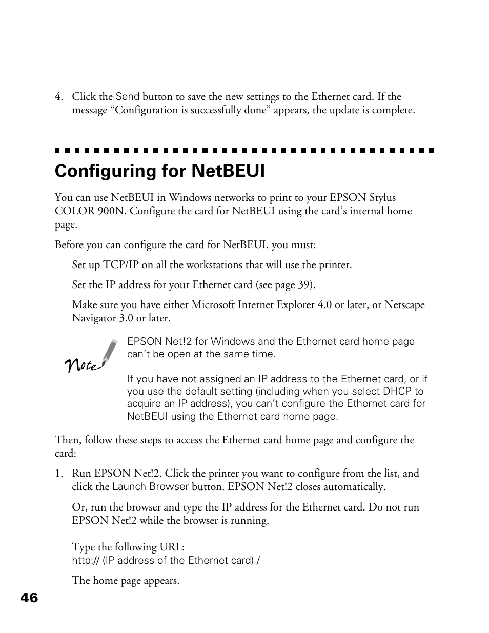 Configuring for netbeui | Epson 900N User Manual | Page 53 / 125