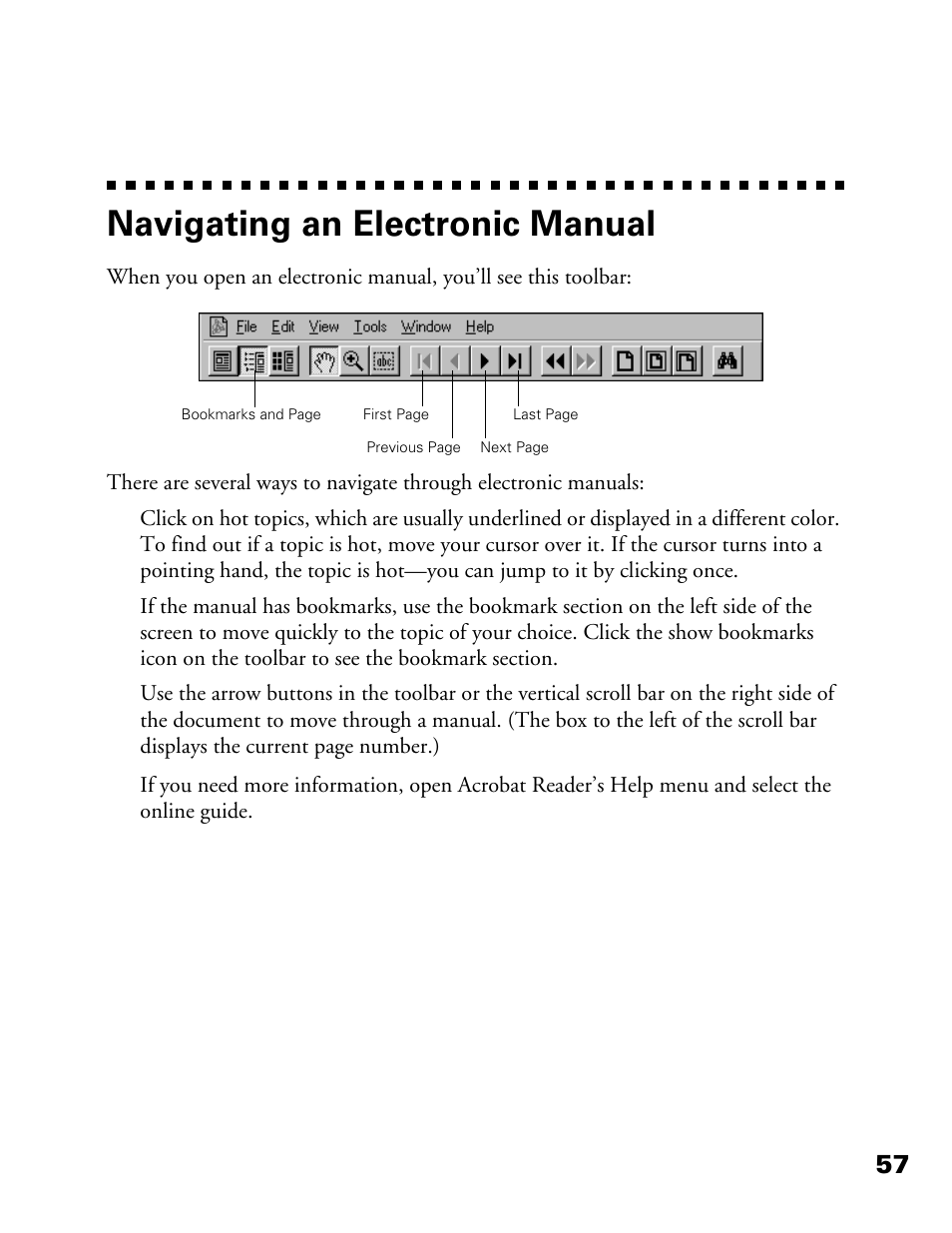 Navigating an electronic manual | Epson 900N User Manual | Page 64 / 125