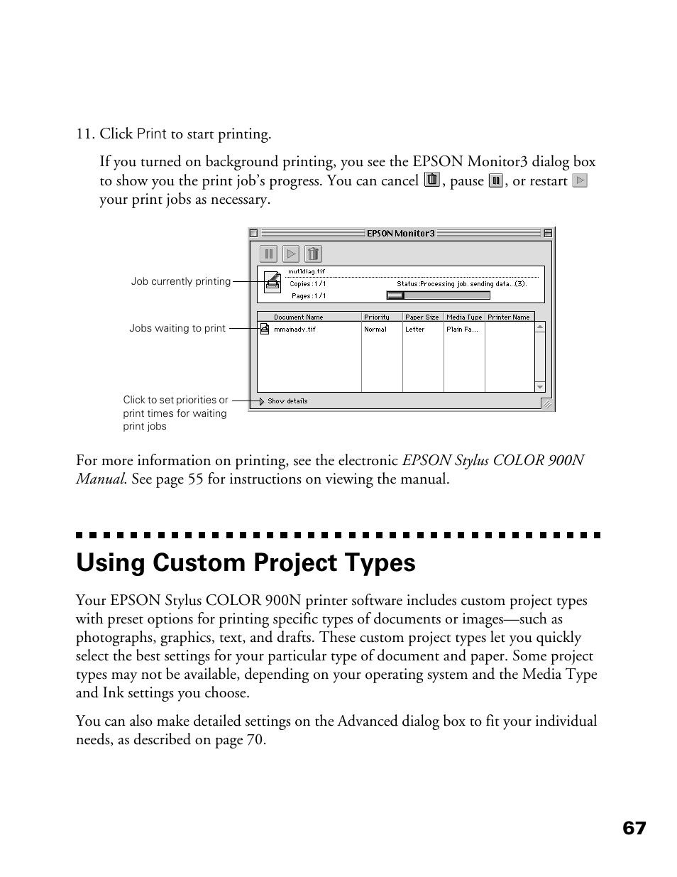 Using custom project types | Epson 900N User Manual | Page 74 / 125