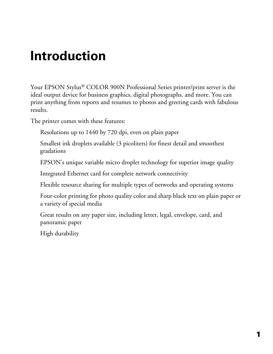 Introduction | Epson 900N User Manual | Page 8 / 125