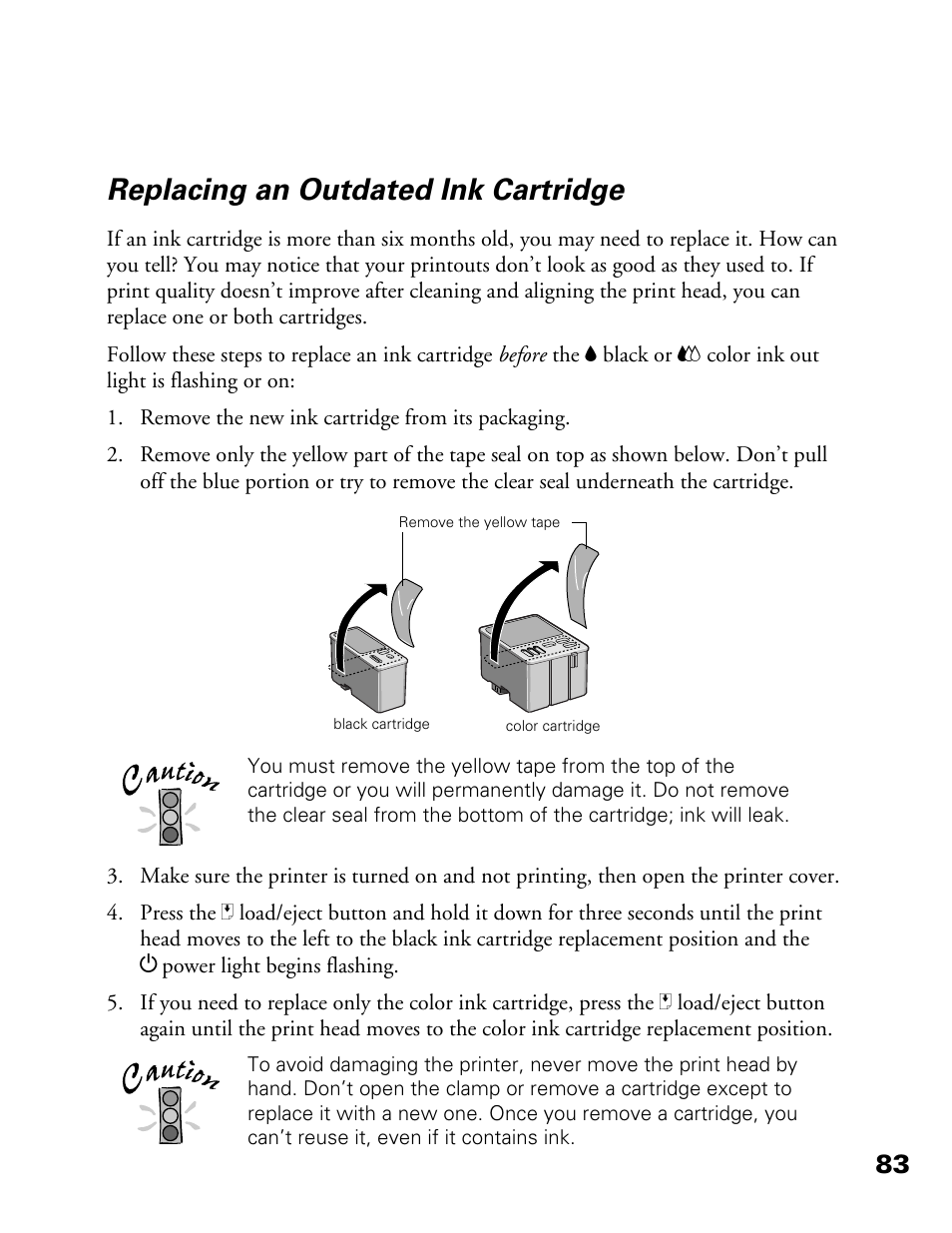 Replacing an outdated ink cartridge | Epson 900N User Manual | Page 90 / 125