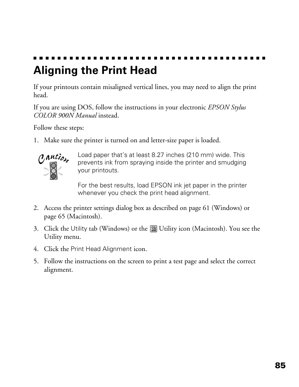 Aligning the print head | Epson 900N User Manual | Page 92 / 125