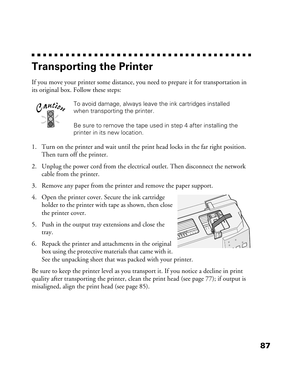 Transporting the printer | Epson 900N User Manual | Page 94 / 125