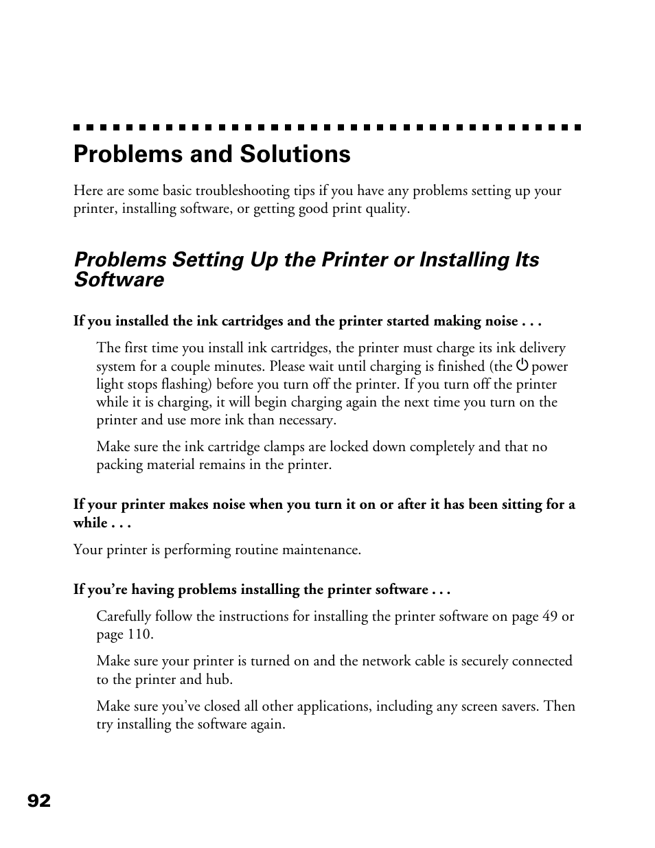 Problems and solutions | Epson 900N User Manual | Page 99 / 125