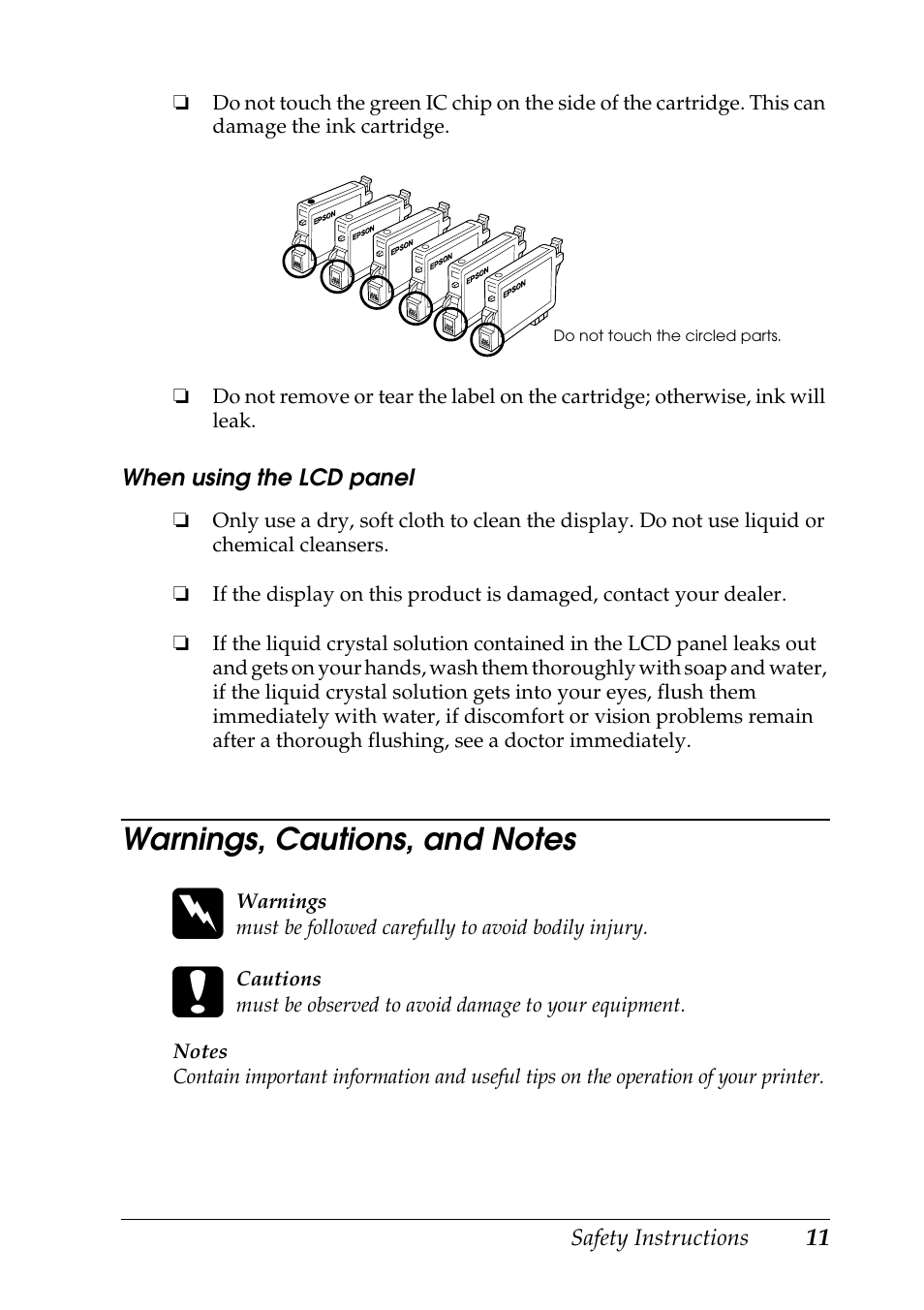 Warnings, cautions, and notes | Epson RX600 User Manual | Page 11 / 89