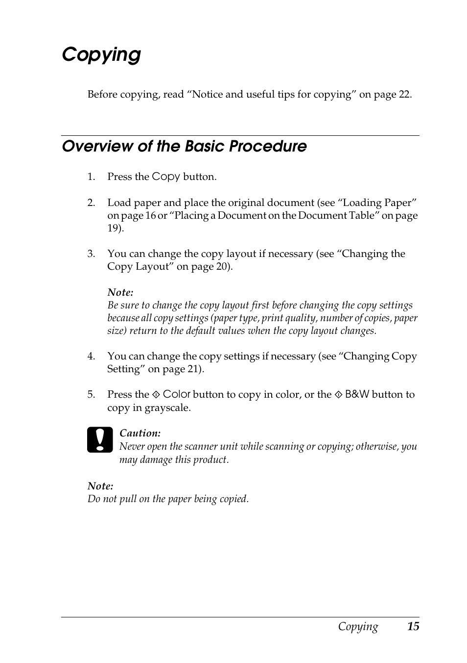 Copying, Overview of the basic procedure | Epson RX600 User Manual | Page 15 / 89
