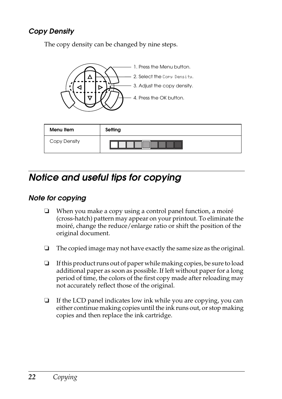 Notice and useful tips for copying | Epson RX600 User Manual | Page 22 / 89