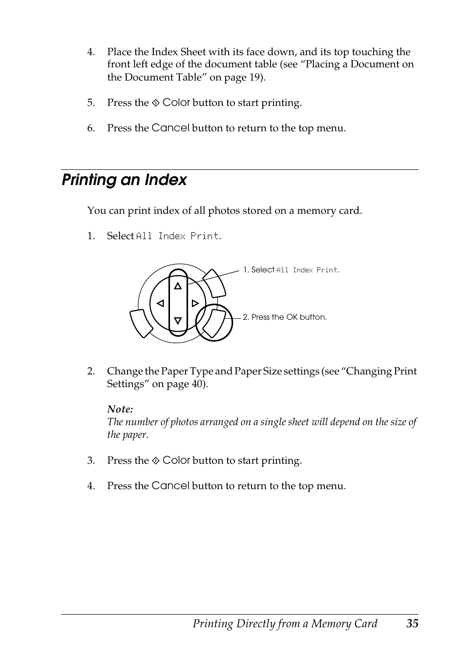 Printing an index | Epson RX600 User Manual | Page 35 / 89