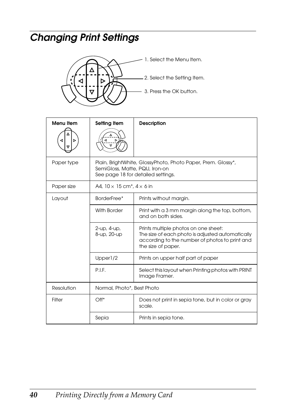 Changing print settings | Epson RX600 User Manual | Page 40 / 89