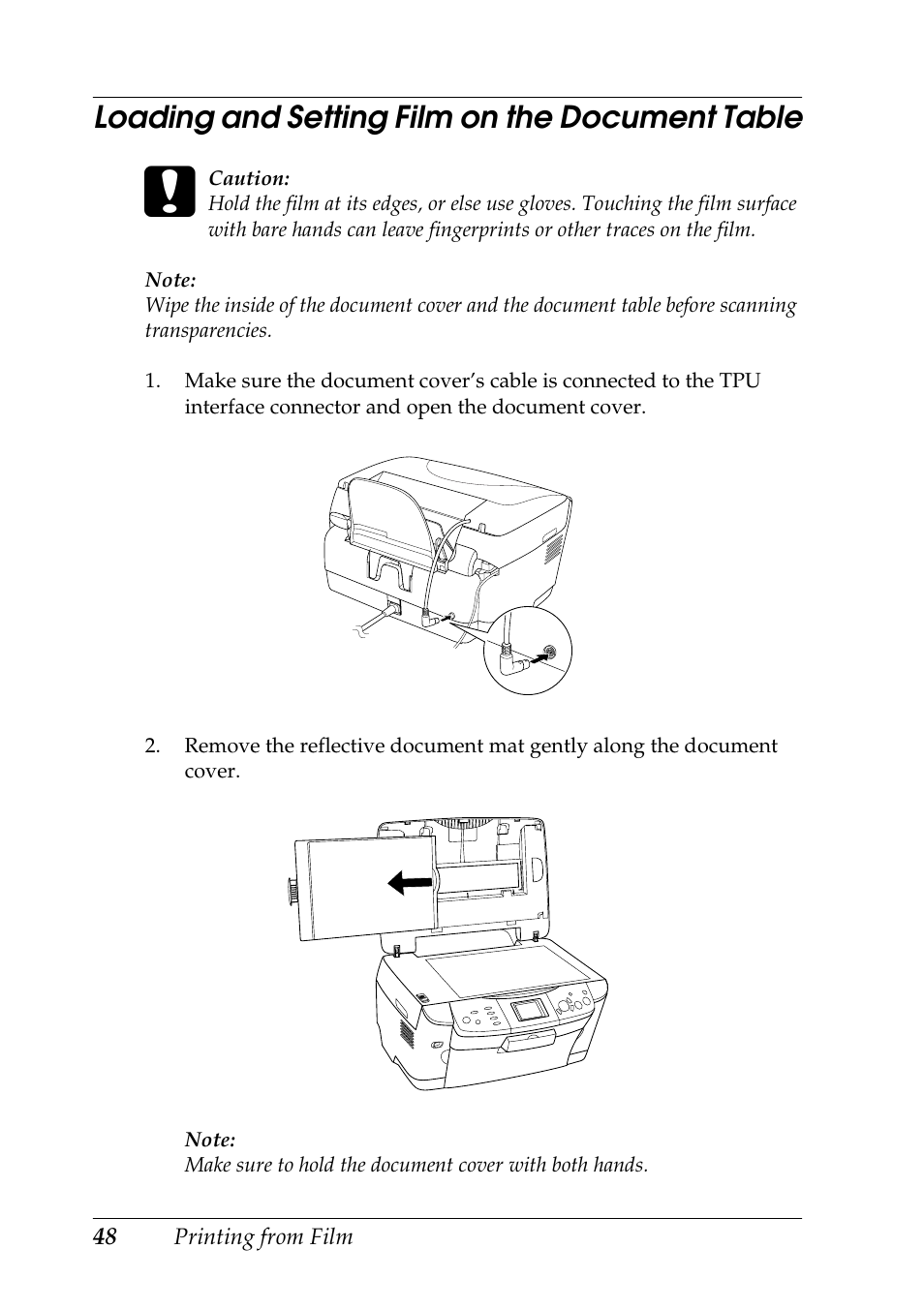Loading and setting film on the document table | Epson RX600 User Manual | Page 48 / 89
