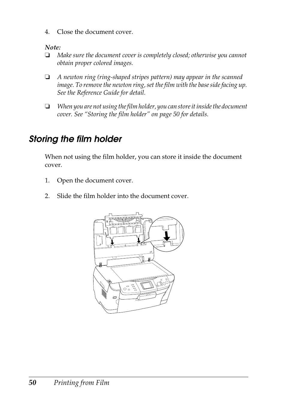 Storing the film holder | Epson RX600 User Manual | Page 50 / 89