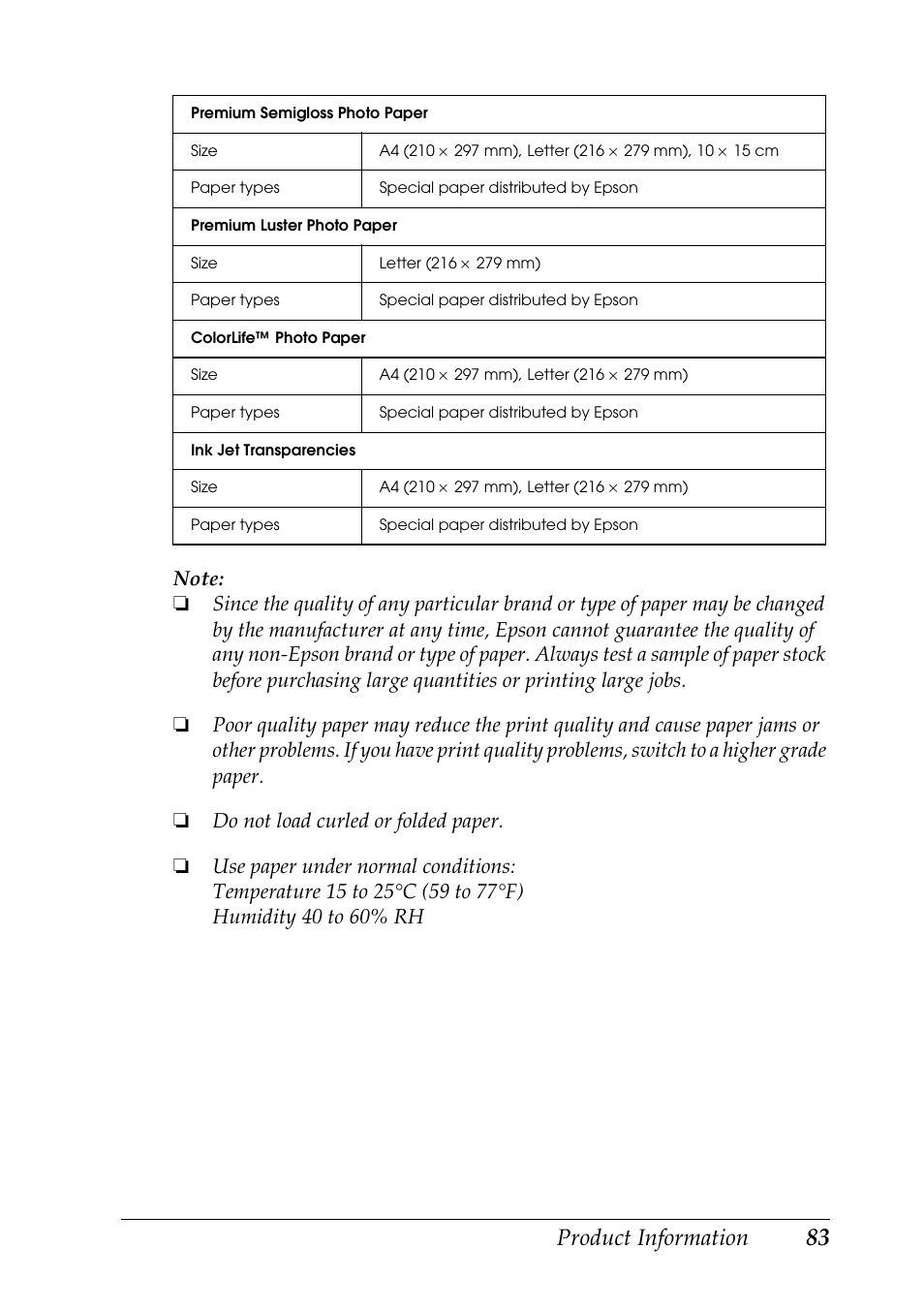 Product information | Epson RX600 User Manual | Page 83 / 89