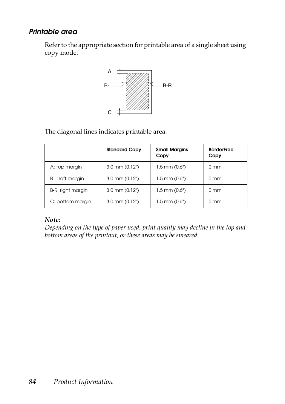 Product information printable area | Epson RX600 User Manual | Page 84 / 89