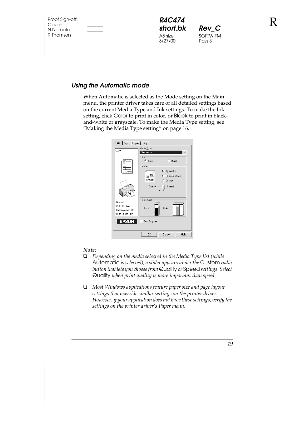 Using the automatic mode, R4c474 short.bk rev_c | Epson XXX-00 User Manual | Page 25 / 78