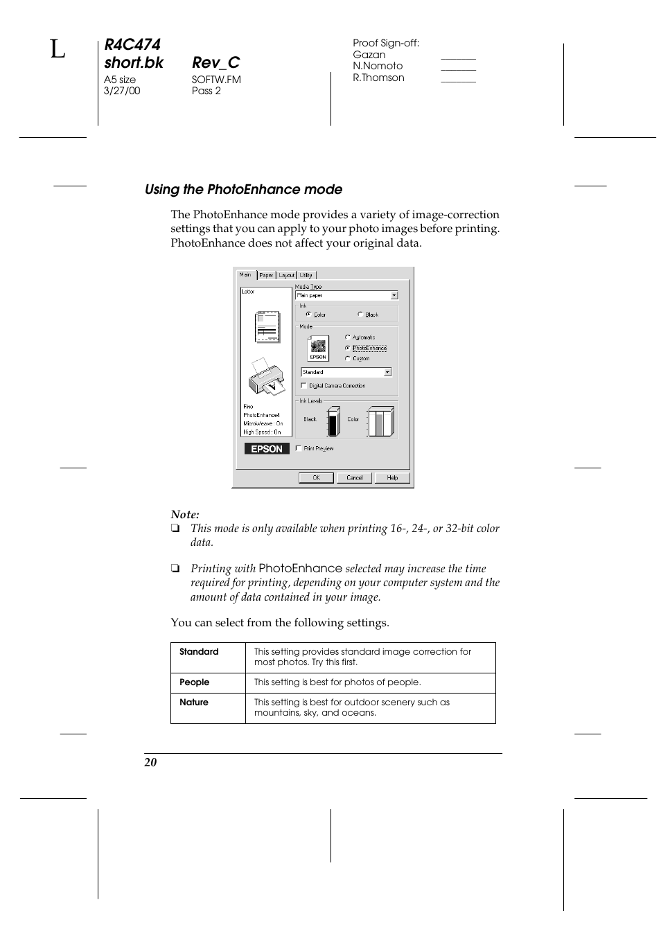 Using the photoenhance mode, R4c474 short.bk rev_c | Epson XXX-00 User Manual | Page 26 / 78