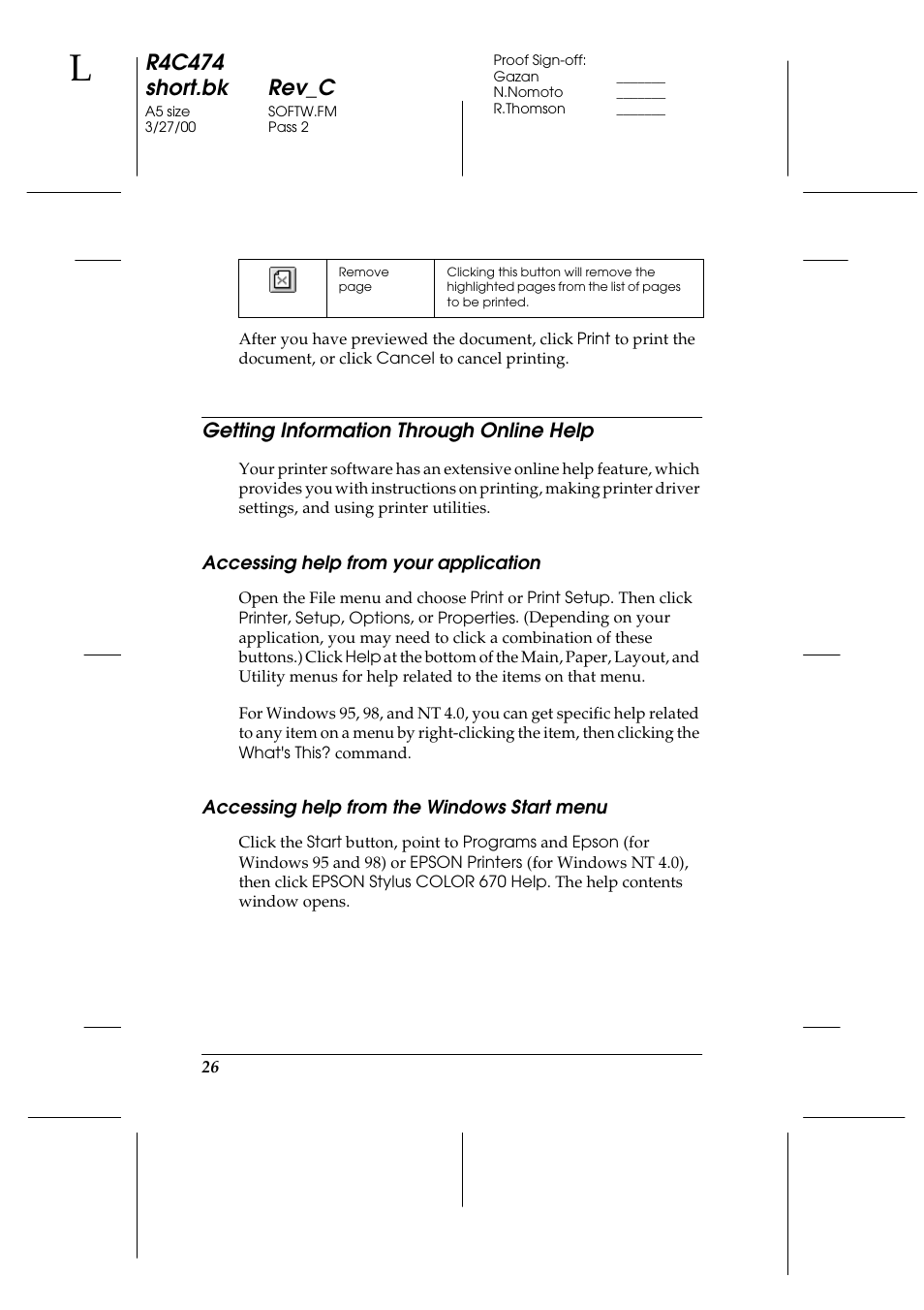 Getting information through online help, Accessing help from your application, Accessing help from the windows start menu | R4c474 short.bk rev_c | Epson XXX-00 User Manual | Page 32 / 78