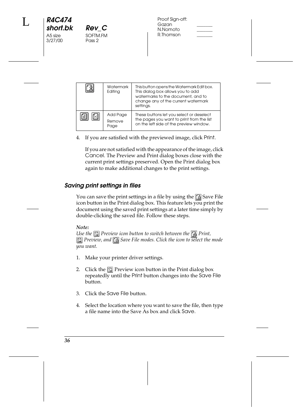 Saving print settings in files, R4c474 short.bk rev_c | Epson XXX-00 User Manual | Page 42 / 78