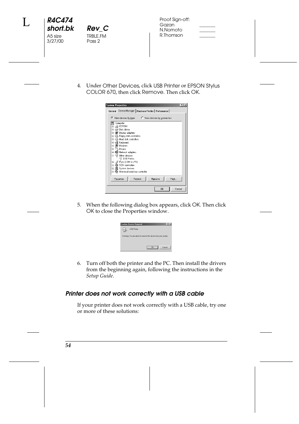 Printer does not work correctly with a usb cable, R4c474 short.bk rev_c | Epson XXX-00 User Manual | Page 60 / 78