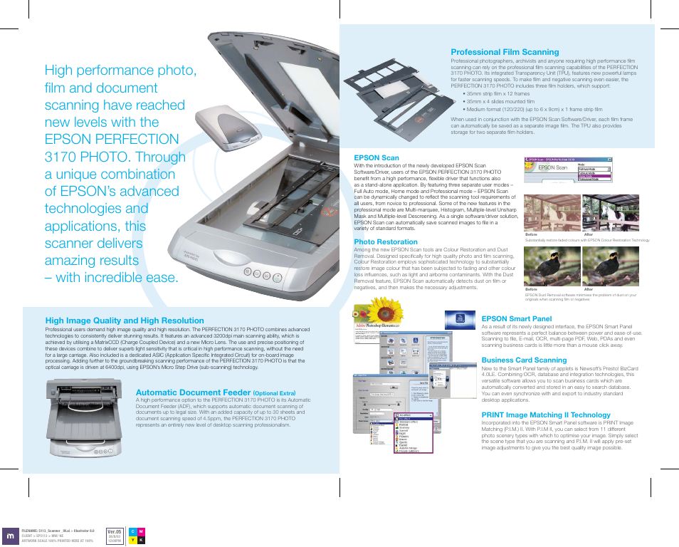 Professional film scanning, High image quality and high resolution, Automatic document feeder | Epson Perfection 3170 Photo User Manual | Page 2 / 4