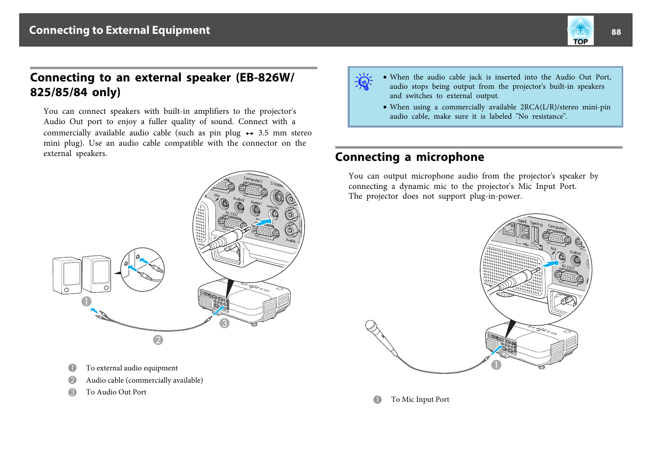 Connecting a microphone, P.88 | Epson EB 824 User Manual | Page 88 / 121