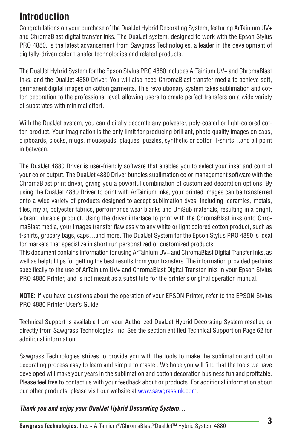 Introduction | Epson DUALJET HYBRID SYSTEM PRO 4880 User Manual | Page 13 / 72