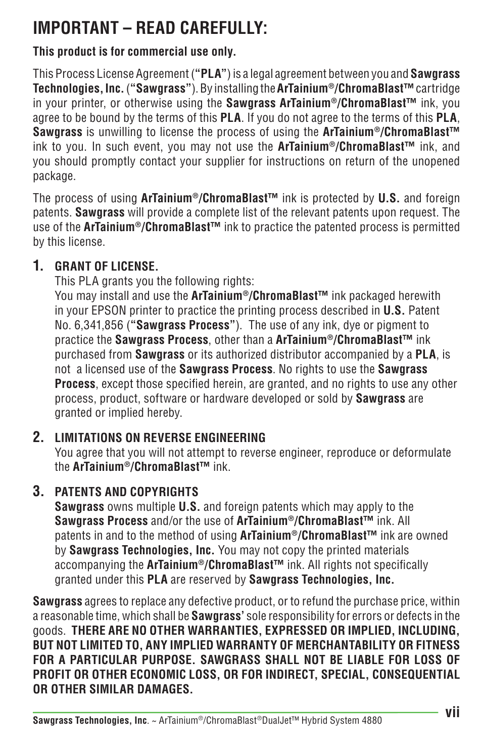Important – read carefully | Epson DUALJET HYBRID SYSTEM PRO 4880 User Manual | Page 7 / 72