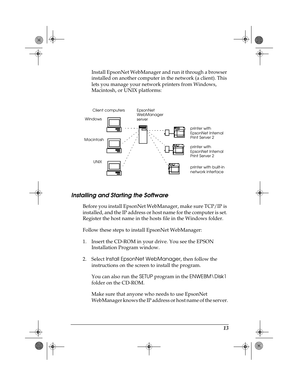 Installing and starting the software | Epson 10 BASE T User Manual | Page 13 / 20