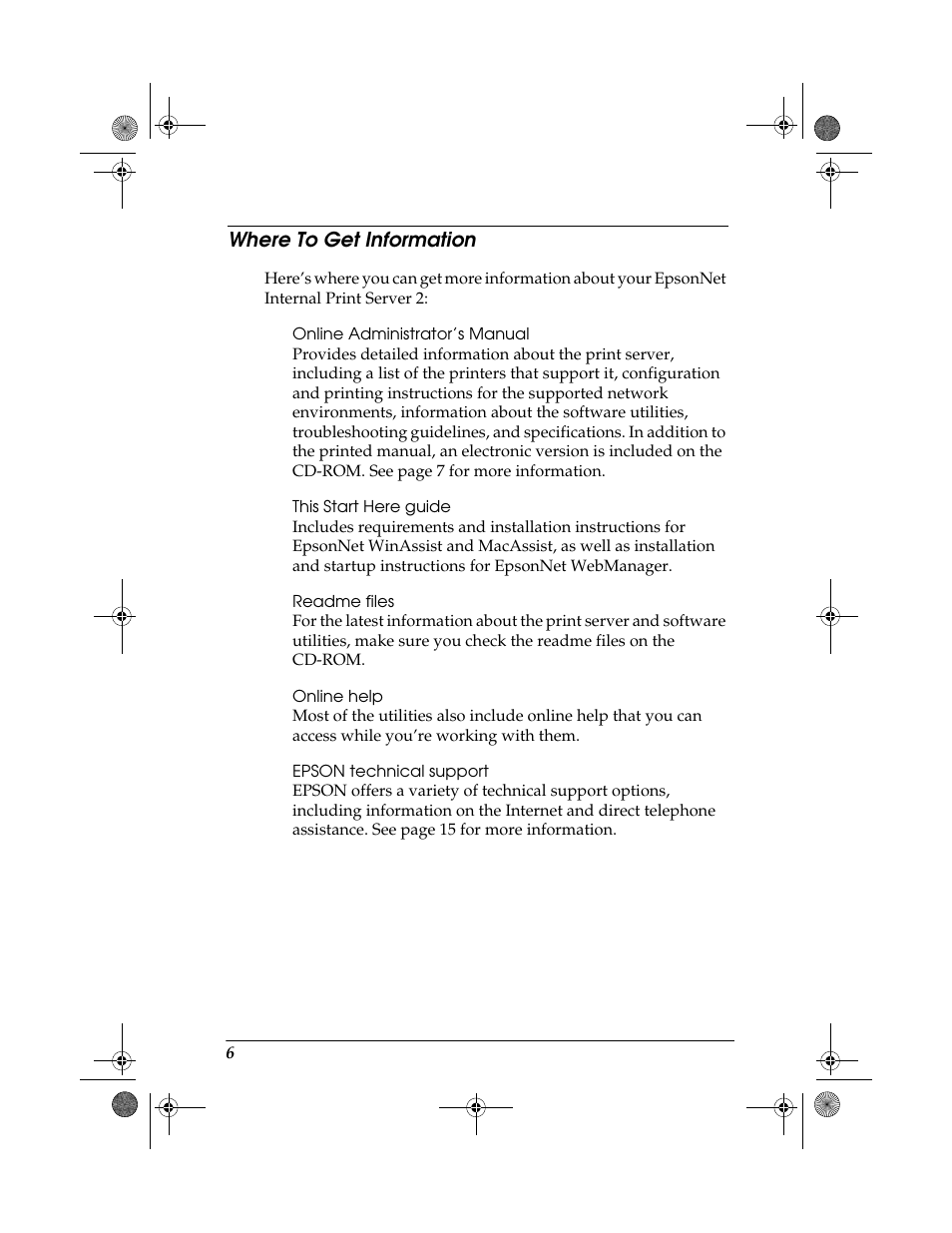 Where to get information | Epson 10 BASE T User Manual | Page 6 / 20