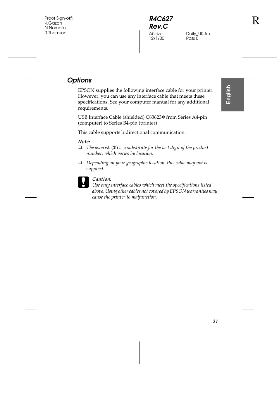 Options | Epson 580 User Manual | Page 22 / 26
