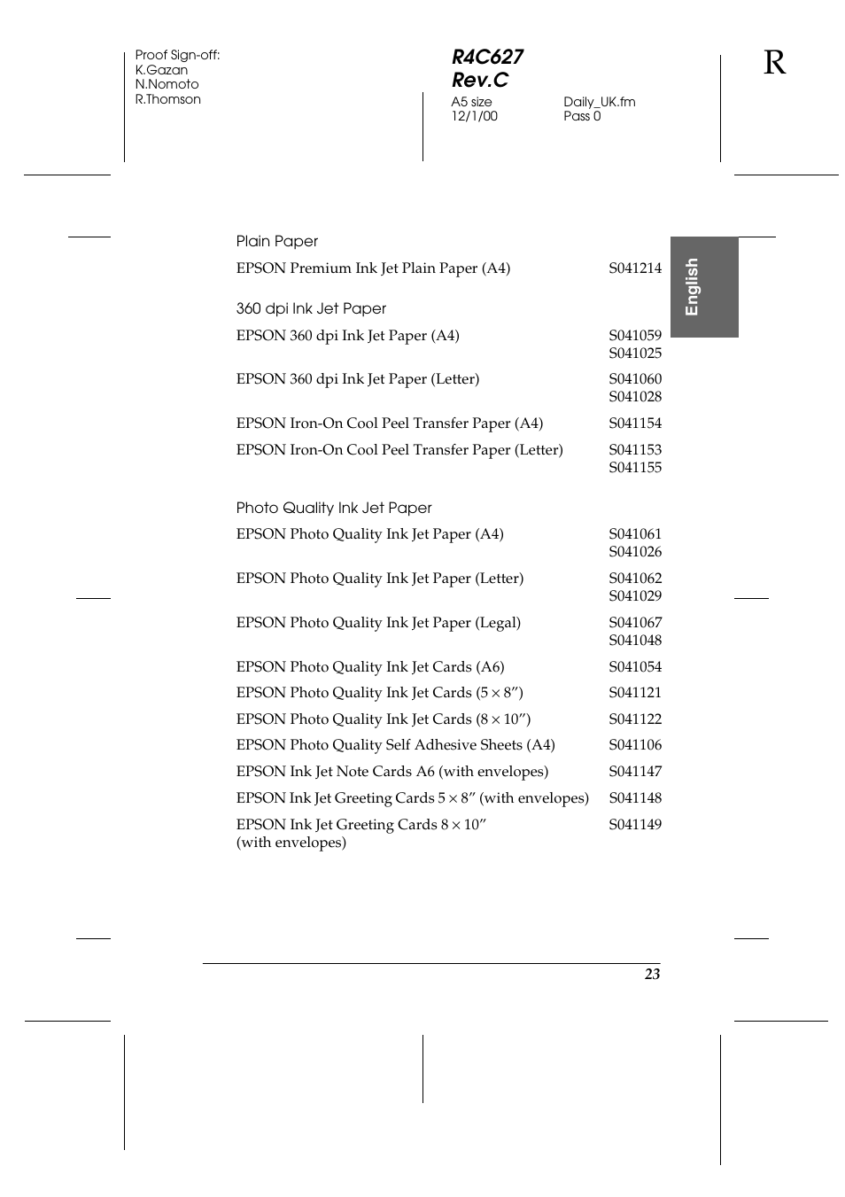 R4c627 rev.c | Epson 580 User Manual | Page 24 / 26