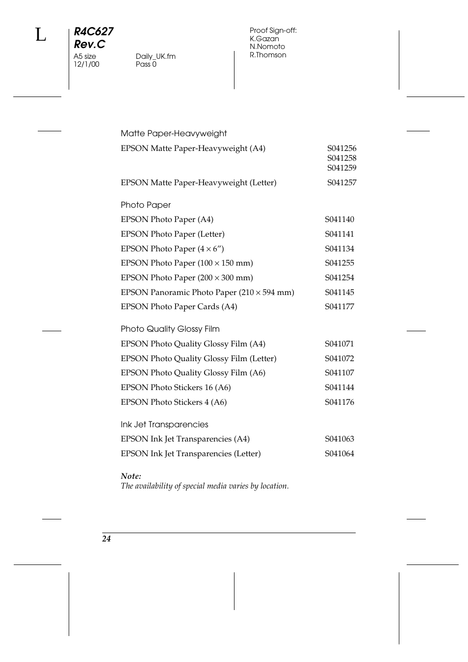 R4c627 rev.c | Epson 580 User Manual | Page 25 / 26