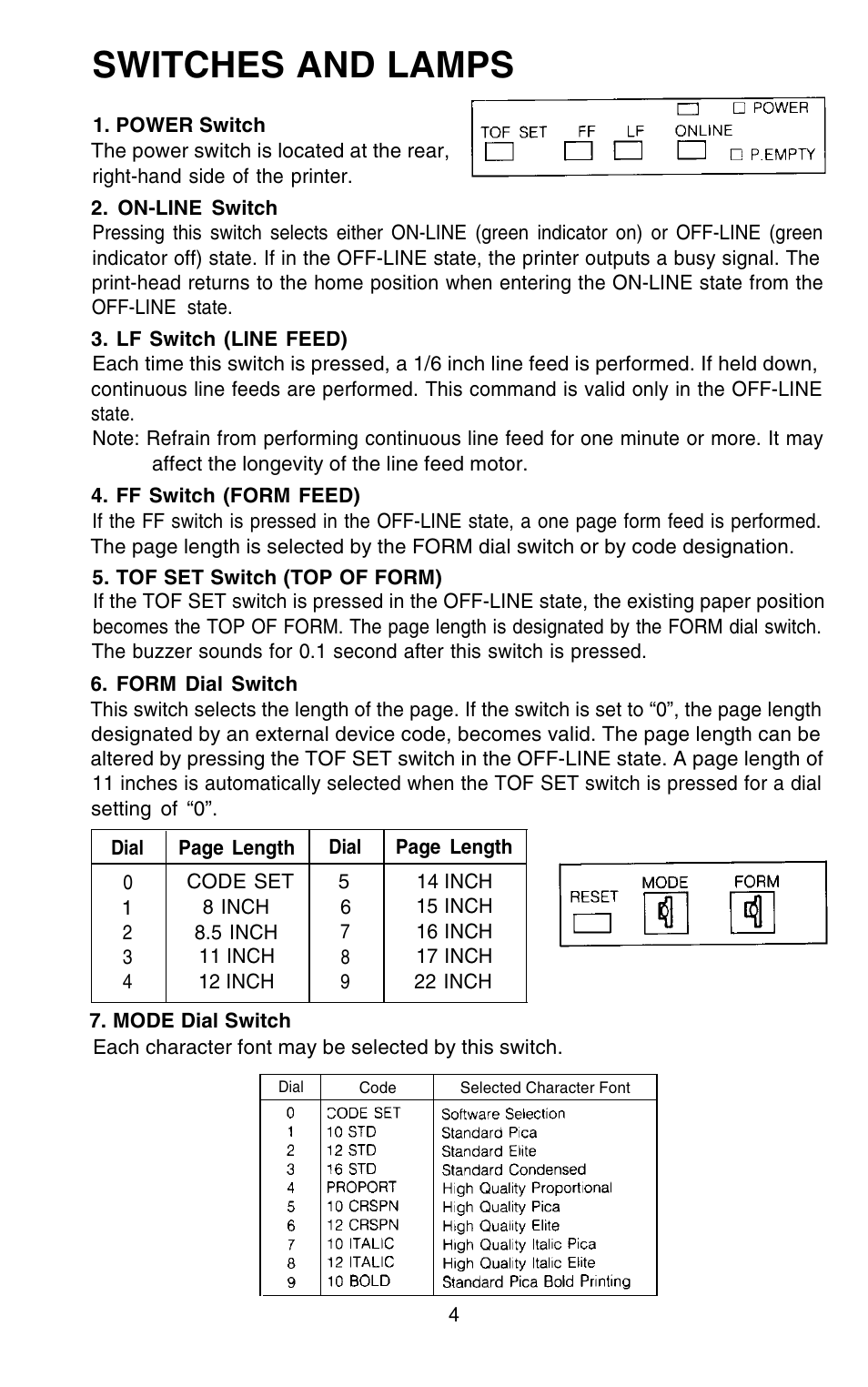 Switches and lamps | Epson 420i User Manual | Page 10 / 85