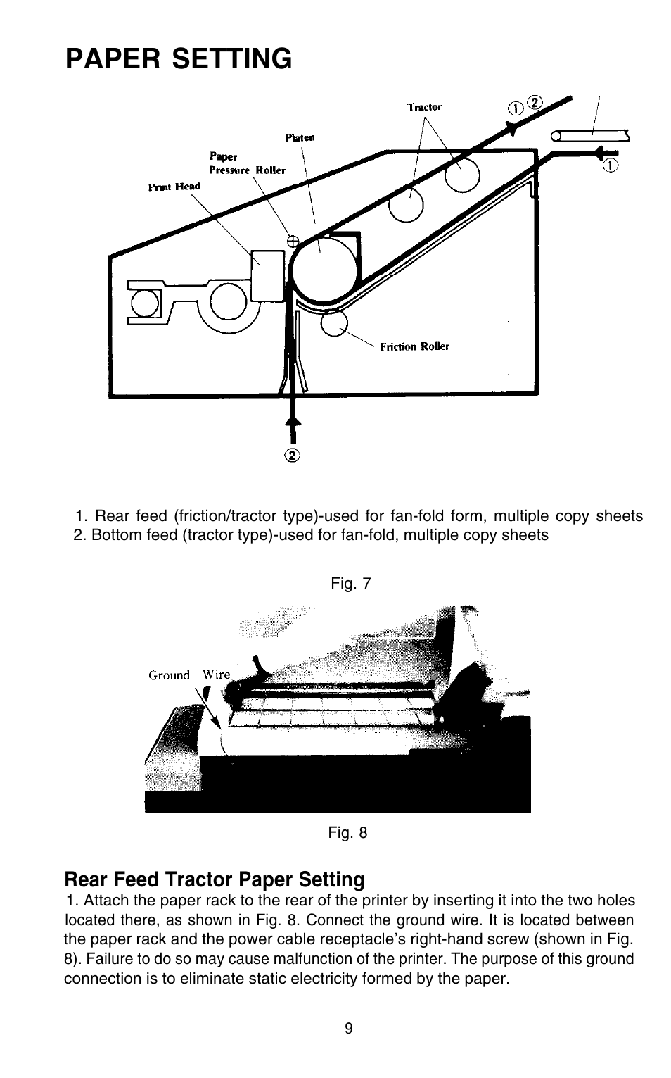 Paper setting, Rear feed tractor paper setting | Epson 420i User Manual | Page 15 / 85