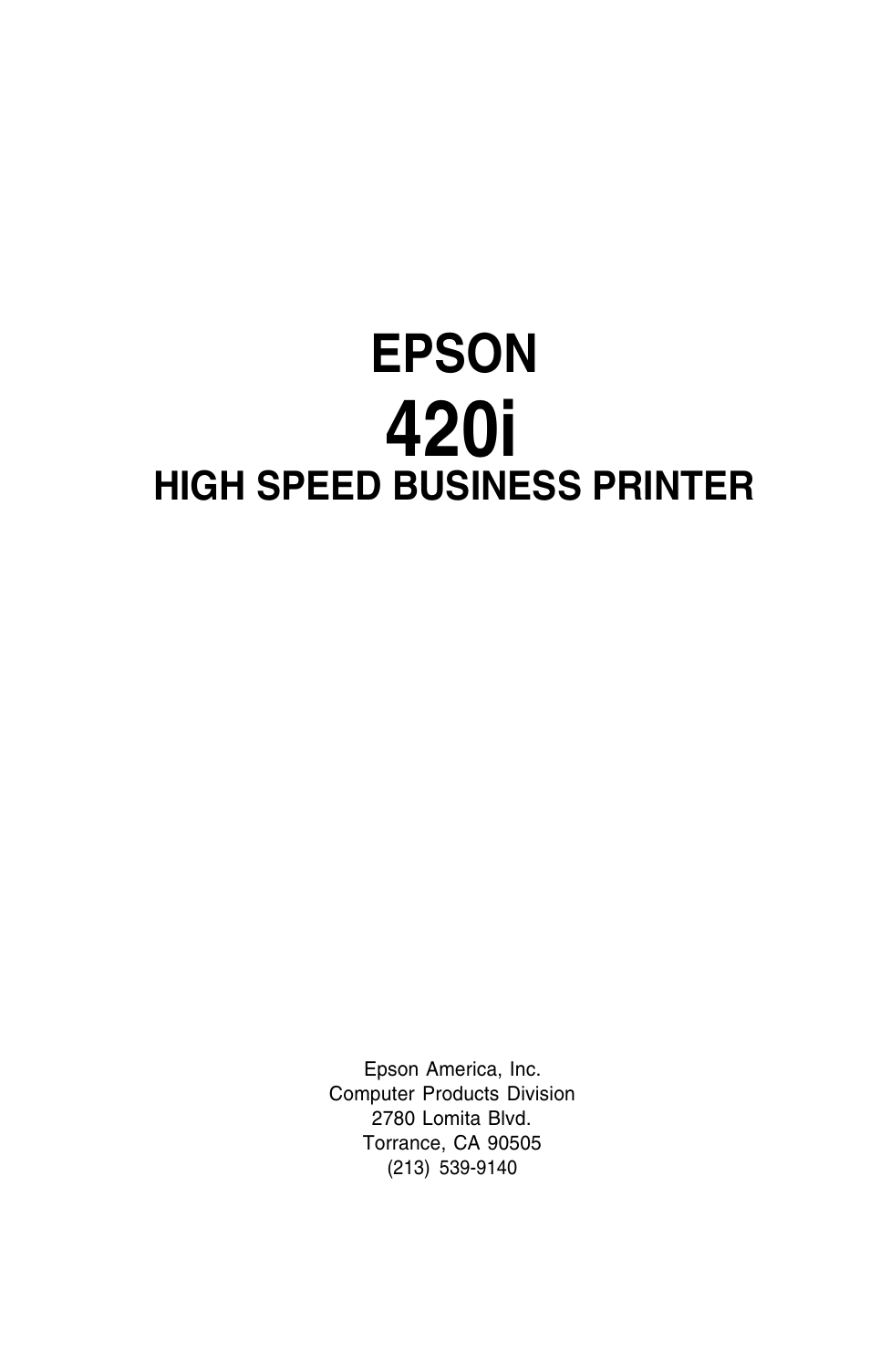 420i, Epson, High speed business printer | Epson 420i User Manual | Page 2 / 85