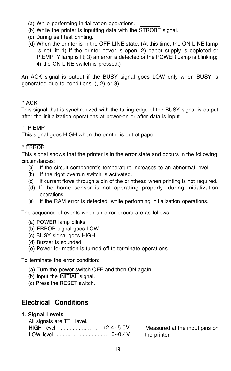 Electrical conditions | Epson 420i User Manual | Page 25 / 85