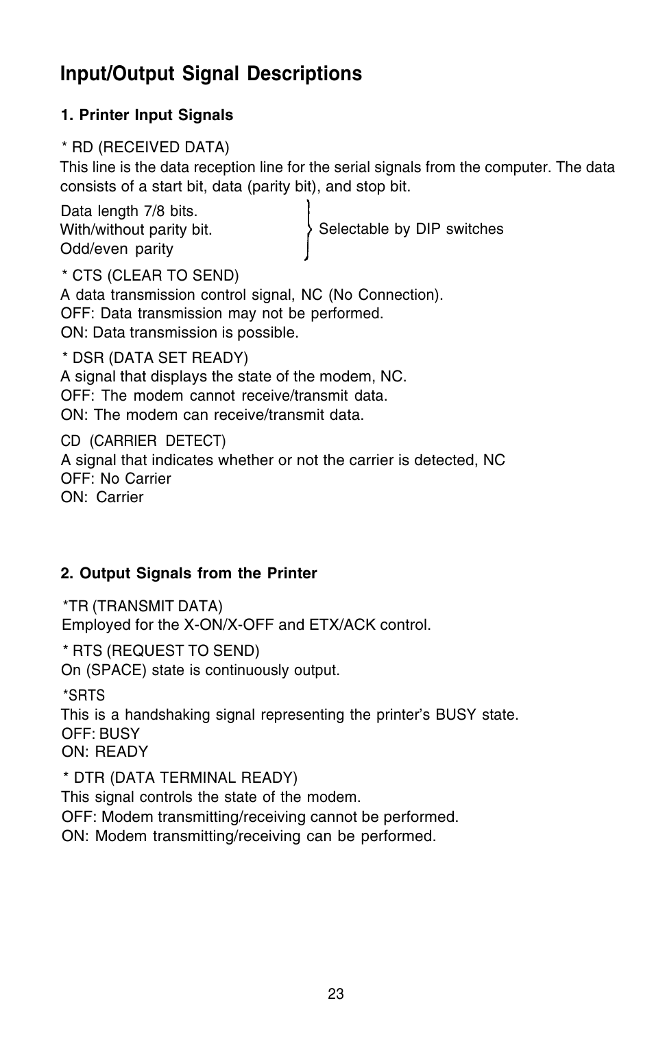 Input/output signal descriptions | Epson 420i User Manual | Page 29 / 85